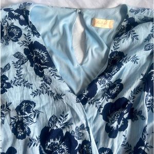 Blue, floral, Altar’d State romper with flowy sleeves